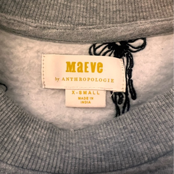 Anthropologie Maeve Embroidered Bow Puff Sleeve Sweatshirt - Picture 4 of 6